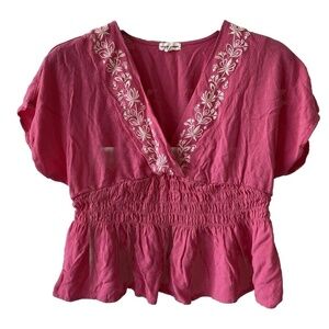 Love On A Hanger Pink Crop Blouse White Embroidery Size Large
